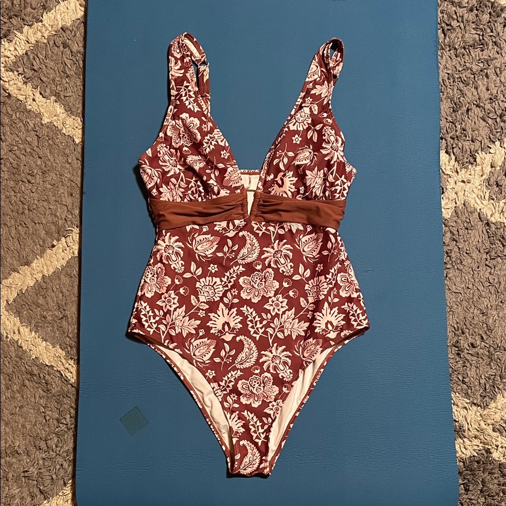 Cupshe Floral One Piece Swimsuit - Brown and White